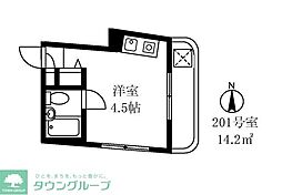 東急東横線 学芸大学駅 徒歩11分の賃貸マンション 2階ワンルームの間取り