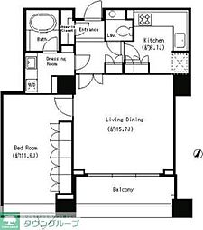 JR山手線 目黒駅 徒歩6分の賃貸マンション 17階1LDKの間取り
