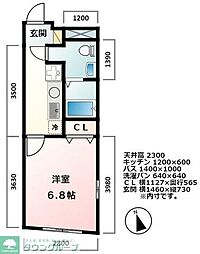 湘南新宿ライン宇須 西大井駅 徒歩5分の賃貸マンション 2階1Kの間取り