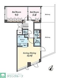 東急東横線 学芸大学駅 徒歩15分の賃貸マンション 6階2LDKの間取り