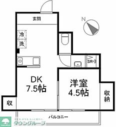 東急大井町線 大井町駅 徒歩8分の賃貸マンション 2階1Kの間取り