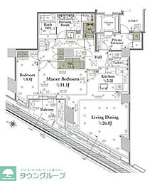 プラウド神宮前 3階2LDKの間取り