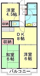 東武東上線 若葉駅 徒歩10分の賃貸マンション 1階3DKの間取り