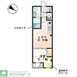 西武新宿線 新狭山駅 徒歩2分の賃貸マンション 2階1LDKの間取り