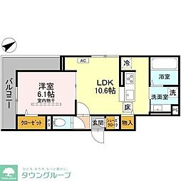 東武東上線 北坂戸駅 徒歩5分の賃貸アパート 2階1LDKの間取り