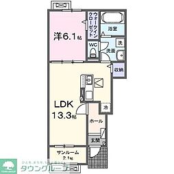 東武東上線 森林公園駅 徒歩20分の賃貸アパート 1階1LDKの間取り