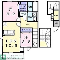 東武東上線 東松山駅 徒歩33分の賃貸アパート 3階2LDKの間取り