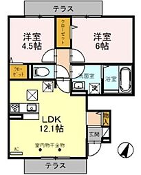 東武東上線 鶴瀬駅 徒歩18分の賃貸アパート 1階2LDKの間取り