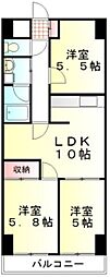 JR八高線 毛呂駅 徒歩2分の賃貸マンション 3階3LDKの間取り