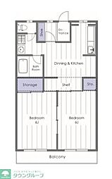 東武東上線 北坂戸駅 徒歩2分の賃貸マンション 2階2DKの間取り