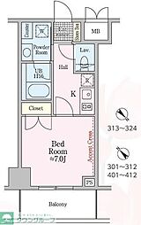 東武東上線 新河岸駅 徒歩1分の賃貸マンション 4階1Kの間取り