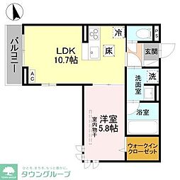 川越市新宿町1丁目アパート 1LDKの間取図画像