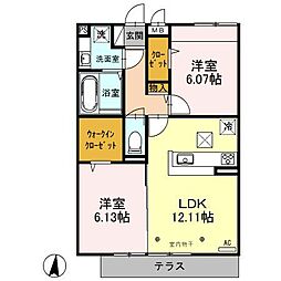 クレセール・コンテス仙波 2LDKの間取図画像