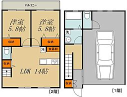 坂戸市中富町アパート 2LDKの間取図画像