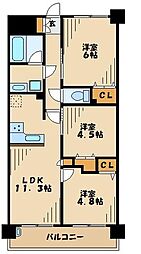 ヴェルディーク京王堀之内 3LDKの間取図画像