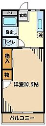 ウイローレヂデンスA棟 1DKの間取図画像