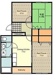 カミユ八王子Ｂ棟 2階3DKの間取り