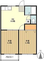 JR青梅線 昭島駅 徒歩11分の賃貸アパート 1階2DKの間取り