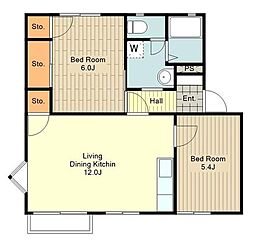 JR五日市線 武蔵引田駅 6.6kmの賃貸アパート 2階2LDKの間取り