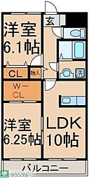 JR中央線 西八王子駅 3.4kmの賃貸マンション 3階2LDKの間取り