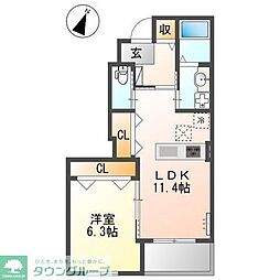 多摩都市モノレール 大塚・帝京大学駅 徒歩14分の賃貸アパート 1階1LDKの間取り