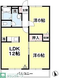 サンジュネスゆう 1階2LDKの間取り