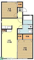 グランメール南田園 1階2LDKの間取り