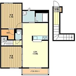 西武拝島線 武蔵砂川駅 徒歩23分の賃貸アパート 2階2LDKの間取り