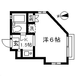 ルーブル子安 2階1Kの間取り