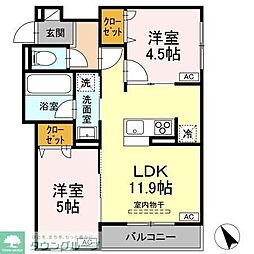 京王線 京王八王子駅 徒歩7分の賃貸アパート 2階2LDKの間取り
