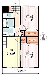 ルーラル大神 1階2DKの間取り