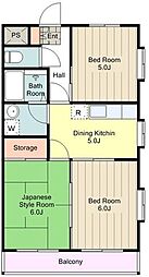 JR八高線 北八王子駅 徒歩17分の賃貸マンション 3階3DKの間取り
