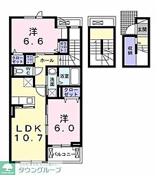 JR中央線 八王子駅 バス7分 道の駅滝山入口下車 徒歩5分の賃貸アパート 3階2LDKの間取り