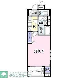 京王線 北野駅 徒歩14分の賃貸マンション 1階1Kの間取り