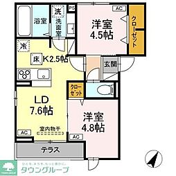 D-ROOM平山5丁目 1階2LDKの間取り