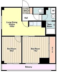 ルーエハイム榎戸 2階2LDKの間取り