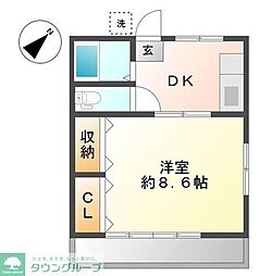 多摩都市モノレール 上北台駅 徒歩18分の賃貸マンション 2階1DKの間取り