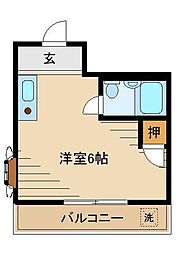 コーポ西野 2階ワンルームの間取り