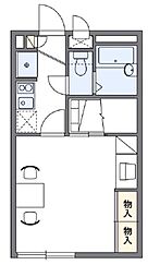 レオパレスリューヴァ 2階1Kの間取り
