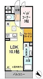 クレイドル 1階1LDKの間取り