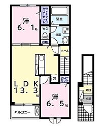 メゾン　アールエスピー 2階2LDKの間取り