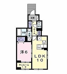パピィ　エーワン 1階1LDKの間取り
