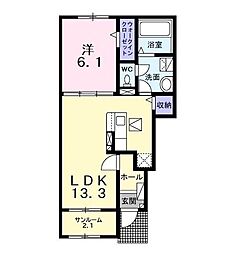 ルミネスIII 1階1LDKの間取り