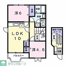 ローマ・アリエスＣ 2階2LDKの間取り