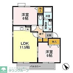 ミルフィーユおゆみ野　III 2階2LDKの間取り