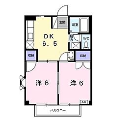 ファーストヒルズＢ 2階2DKの間取り