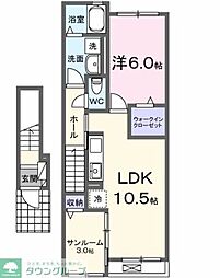 ヴィーナス 2階1LDKの間取り
