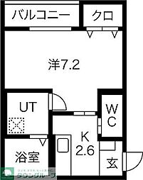 プラザドゥシャレー 1階1Kの間取り