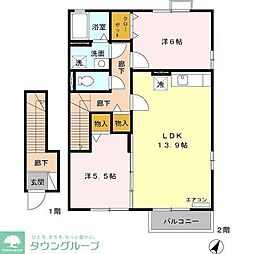 イーストヒルズ 2階2LDKの間取り