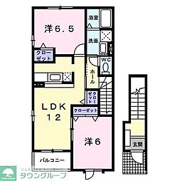グレイス・ヴィラＢ 2階2LDKの間取り